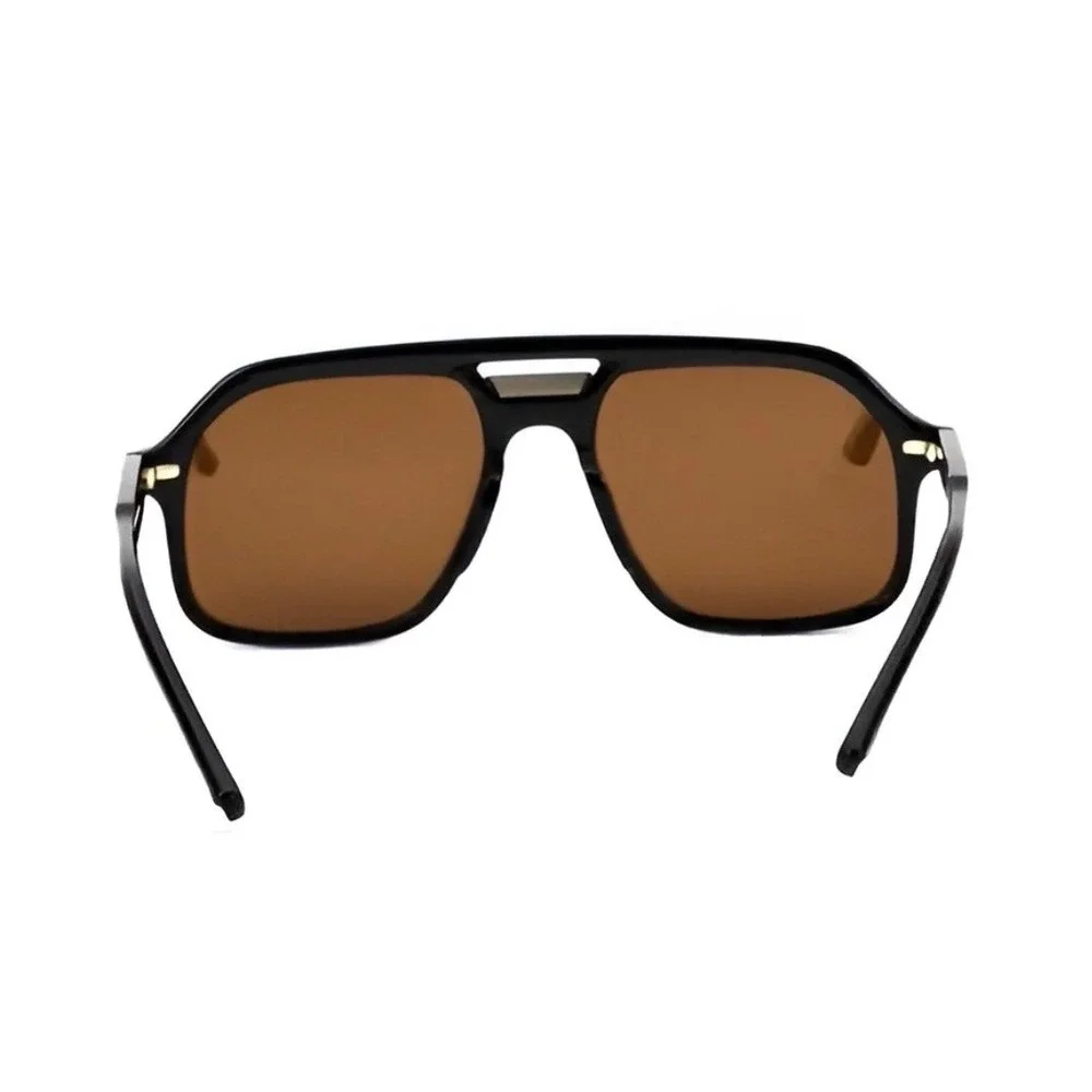 Sunglasses For Men Classic Outfit Black Square Frame‎ Brown Lens Flat Top UV400